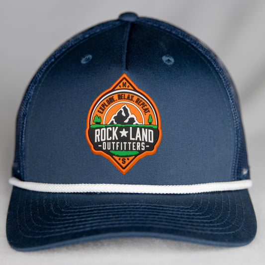 Rock Land Outfitters Orange PVC Patch Hat in Navy Blue With White Rope