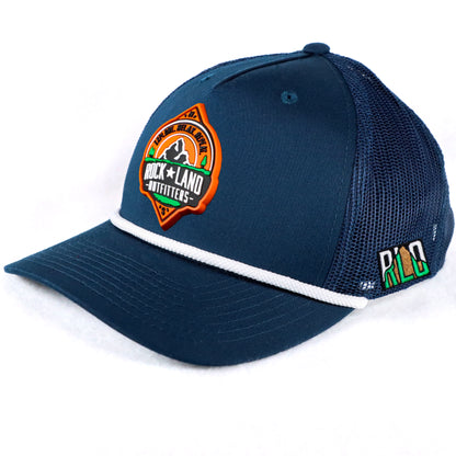 Rock Land Outfitters Orange PVC Patch Hat in Navy Blue With White Rope