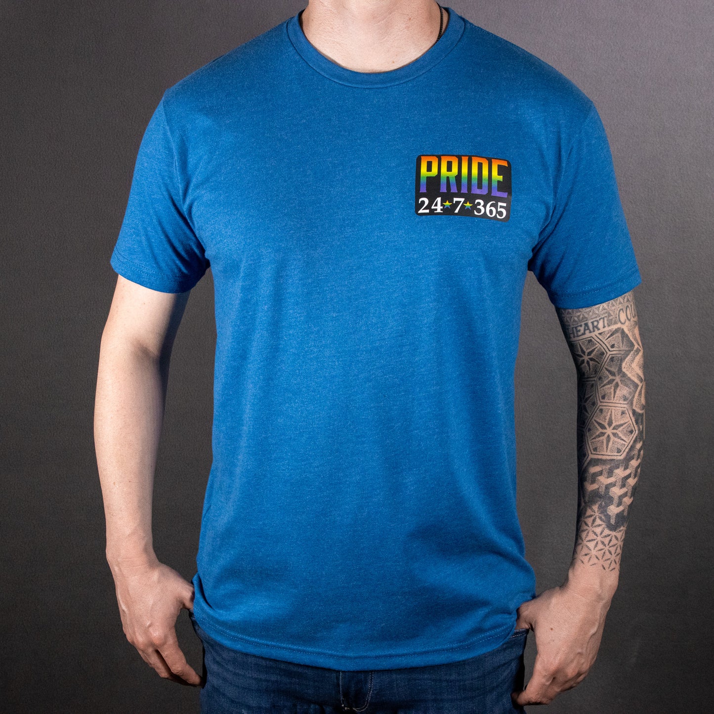 "Pride 24/7/236" Short Sleeve T-Shirt In Heather Blue