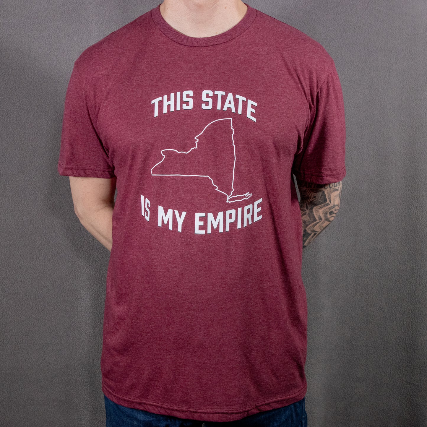 Maroon Mist "This State Is My Empire" on a SoftStyle, Short Sleeved Tee